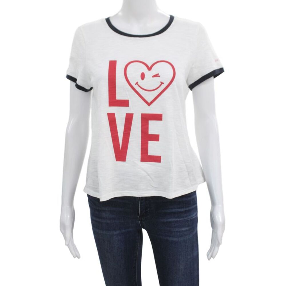 Cinq A Sept Womens Red Cropped Ringer Jersey T-Shirt Graphic Crew Neck Size M